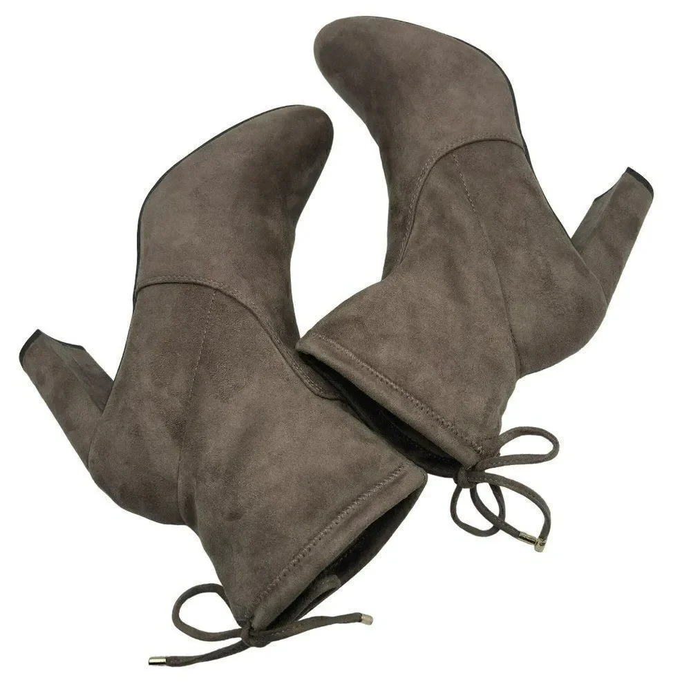 New Directions Hollis‎ Stretch Tie Sock Booties Heels Taupe Size 10